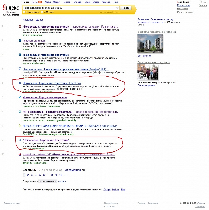Социальные сети в результатах поиска поисковой системы Яндекс